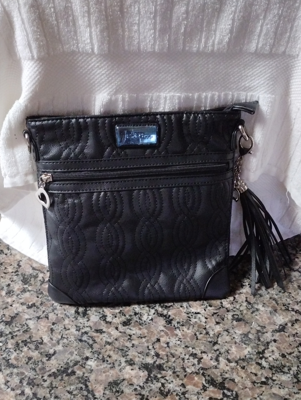 Bette russo black new shoulder bag with tassels adjustable strap w/ cute silver